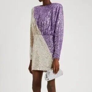 Rotate by Birger Christensen Purple & Silver Sequin Dress SZ8